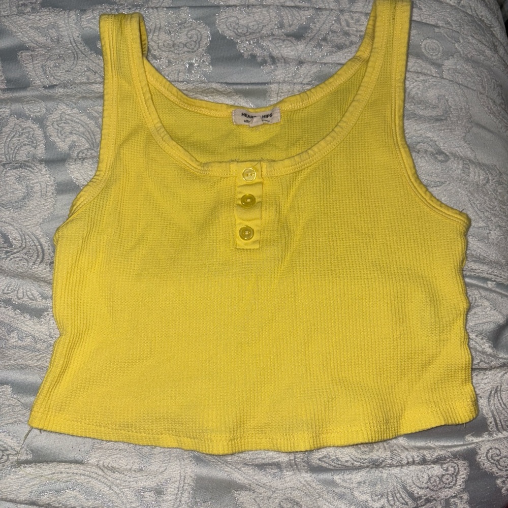 Yellow Waffle Knit Crop Top Tank Size Medium (M)